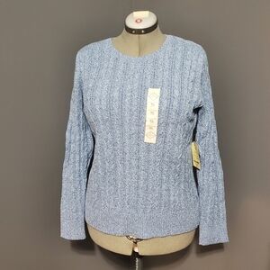 NWT St Johns Bay Classic Cable Sweater Blue Long Sleeve Crew Size XL
